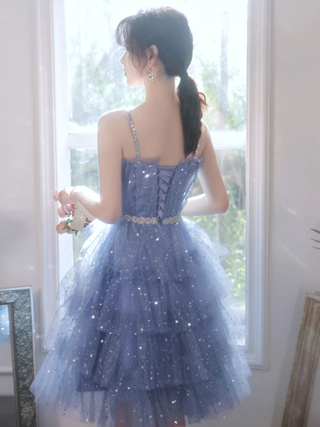 Short Puffy Blue Prom Dress,Tulle Short Blue Puffy Homecoming Dress Y2620