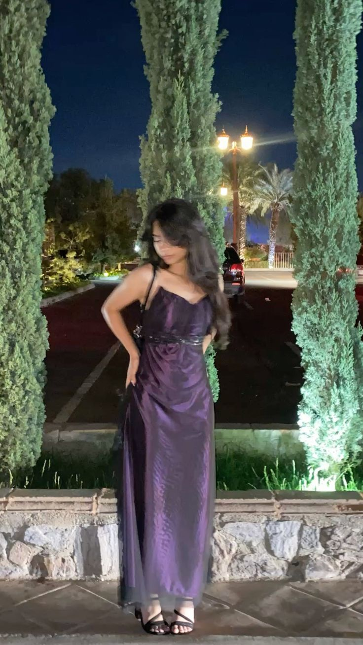 Vintage V Neck Satin Tulle Purple Long Party Dress Prom Dress SP4149