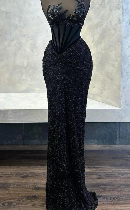Elegant Black Asymmetrical Appliques Sequins Long Party Dress Birthday Prom Dress SP4200