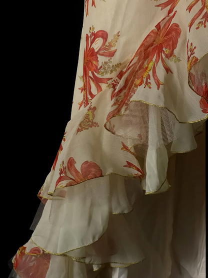Pretty Strapless Chiffon Print Floral Ruffles Slit Mermaid Long Party Dress Evening Dresses SP4073