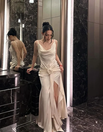 Classy White Mermaid Formal Wedding Dress With Flowers Y8227