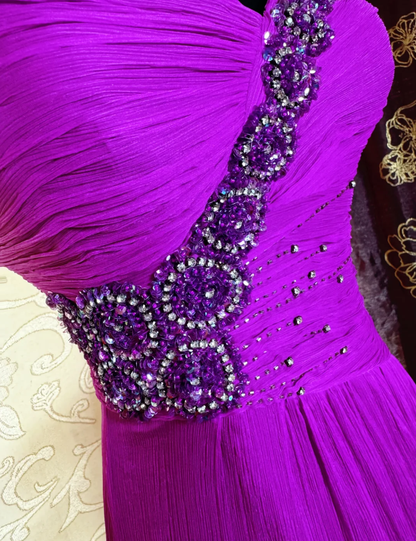 Charming Strapless Chiffon Beaded Long Prom Dress Birthday Party Gown SP1884