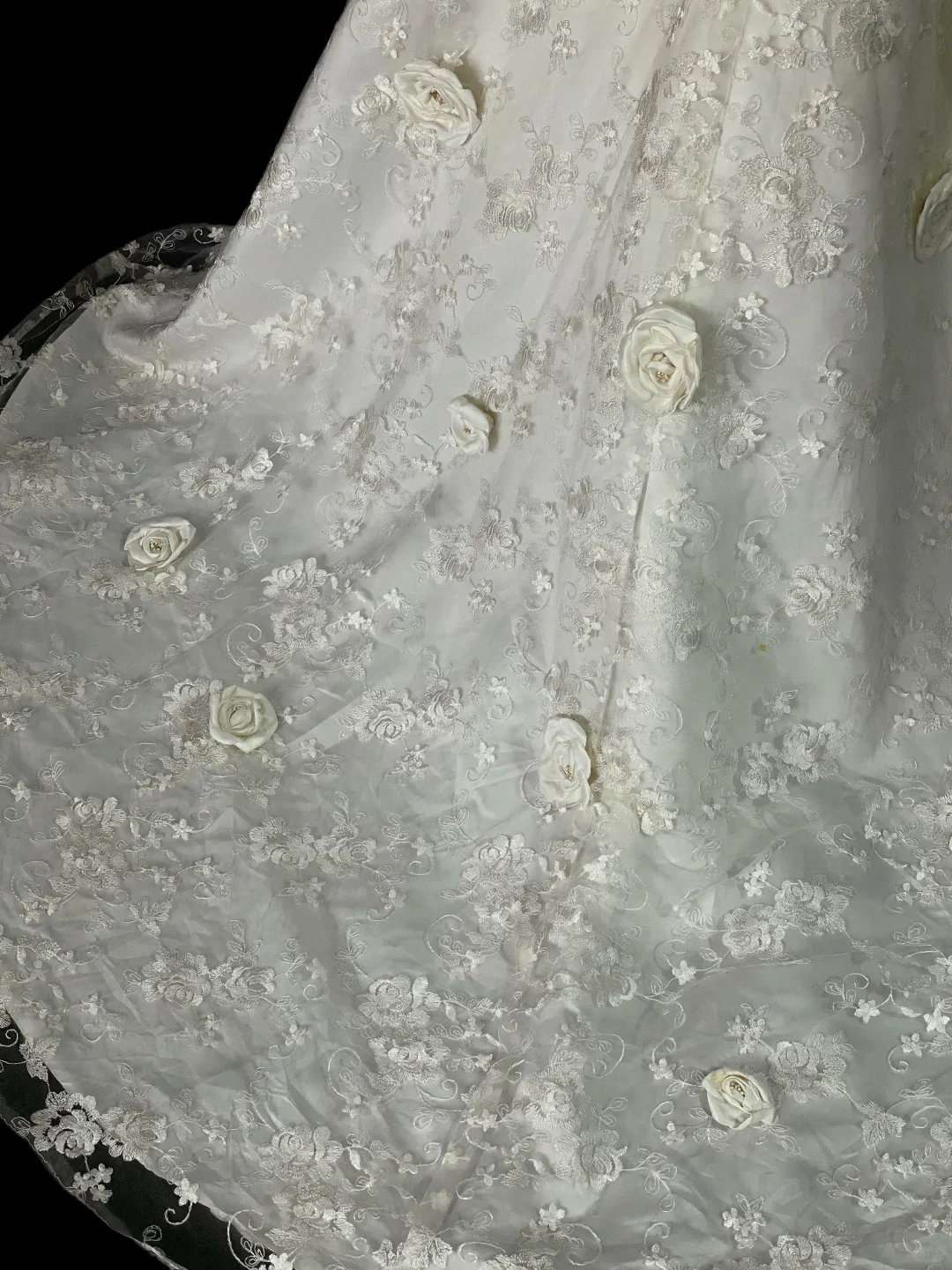 Pretty Strapless Off White Satin Lace 3D Floral Mermaid Long Wedding Dress SP4065