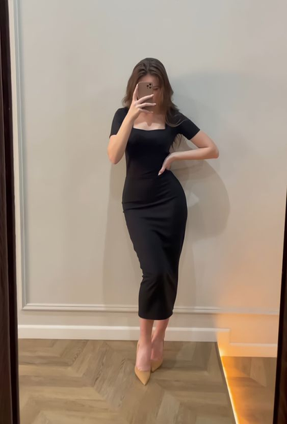 Sexy Black Short Sleeves Bodycon Dress,Black Evening Dress Y5597