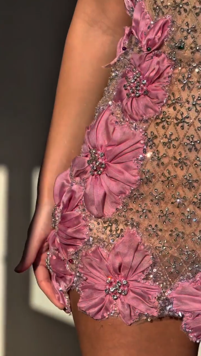 Unique Spaghetti Straps Satin Beaded Floral Sheath Short Graduation Homecoming Dress Cocktail Dress SP2651