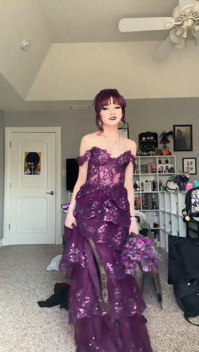 Charming Purple Tulle Sequin Appliques Layered Long Party Dress Off The Shoulder Prom Gowns SP4257