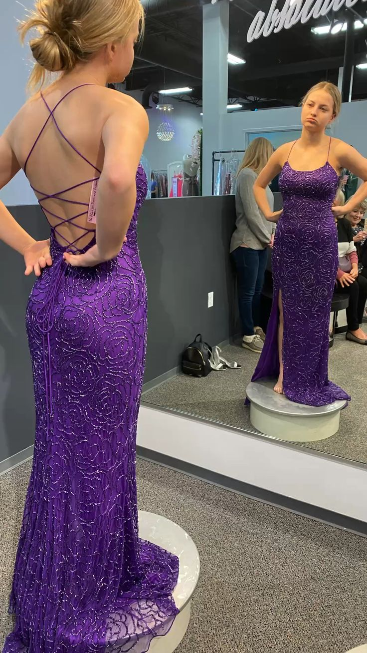 Luxurious Purple Mermaid Prom Dress,Lace-up Back Prom Gown Y5027