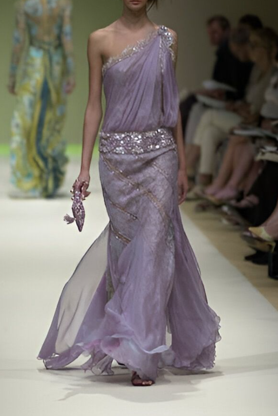 Pretty One Shoulder Chiffon Sequin Birthday Dress Lilac Long Mermaid Party Dresses SP4316