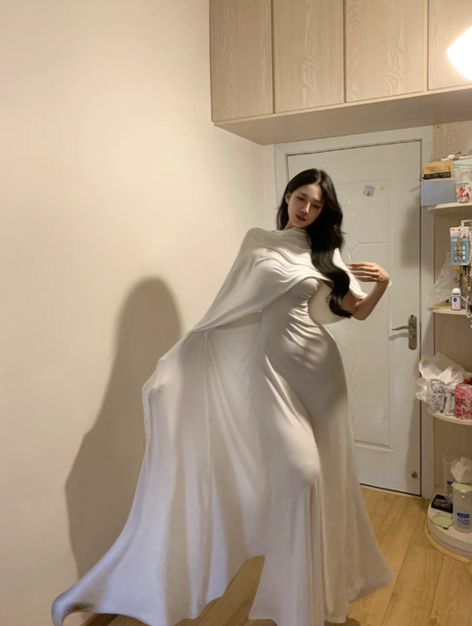 Elegant White Satin Mermaid Long Prom Dress Birthday Party Gown SP284