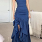 Sexy Strapless Irregular Mermaid Prom Dress Blue Party Dress Y7540