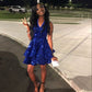 Royal Blue Sequins A-line Graduation Dress,Royal Blue Short Homecoming Dress,Royal Blue Party Dress  Y1850