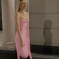 Pink Satin Sheath Spaghetti Strap Long Prom Dress Party Dress Y7469