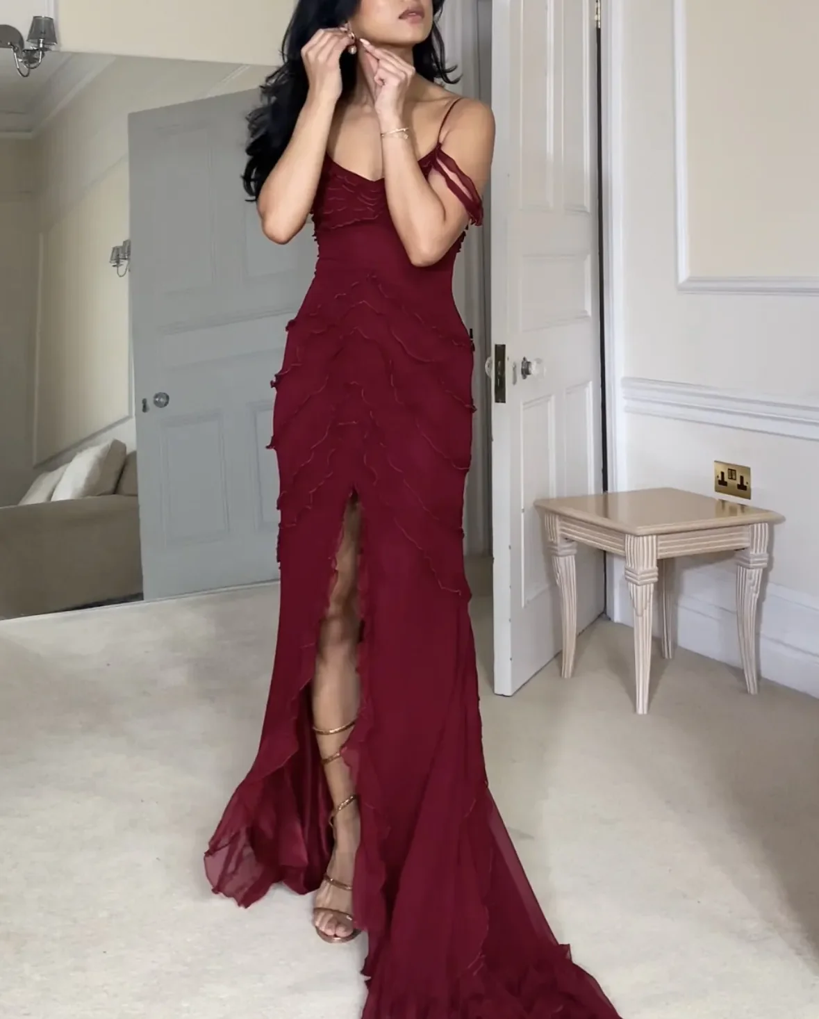 Sexy Slit Mermiad Prom Dress Long Chiffon Evening Dress Party Gown Y7547