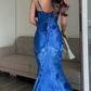 Charming Blue Print Mermaid Long Evening Dress Prom Dress  Y7490