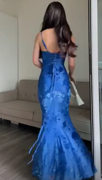 Charming Blue Print Mermaid Long Evening Dress Prom Dress  Y7490