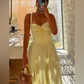 Lovely Yellow Long Prom Dress A Line Satin Party Evening Gown Y7578