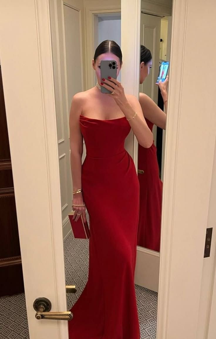 Sexy Strapless Red Mermaid Evening Dress Long Prom Dress Y7595