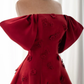 Elegant Burgundy 3D Flowers Off Shoulder Evening Dress A Line Prom Dress Y7637