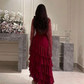 Women's Sequin Prom Dress Chiffon Tiered Burgundy Evening Dress Y7616