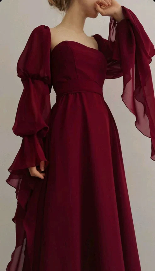 Vintage Romantic A-Line Burgundy Prom Dress Evening Dress Y7583