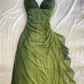 Sexy Halter Ombre Green V Neck Chiffon Long Prom Dress Party Evening Gown Y7484