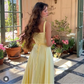 Lovely Yellow Long Prom Dress A Line Satin Party Evening Gown Y7578