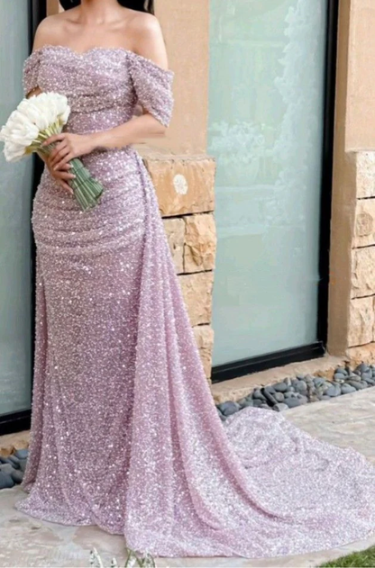 Beautiful Off The Shoulder Prom Dress Sequin Mermaid Evening Dress Y7630