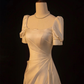 Elegant White Satin A-line Wedding Party Dress Long Prom Dress Evening Gown Y7546