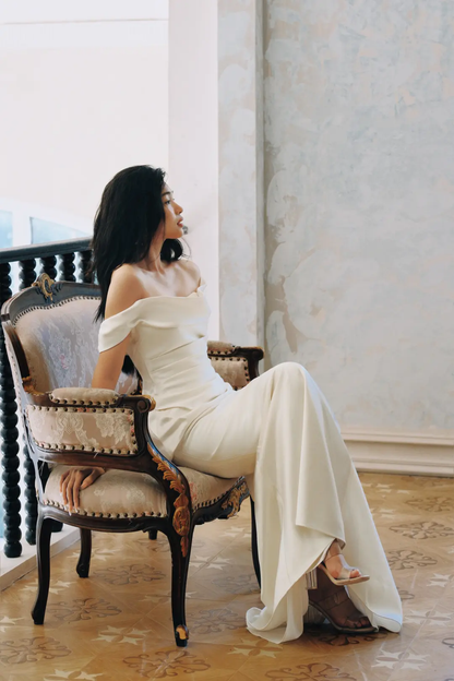 Charming Off Thes Satin Mermaid White Long Wedding Dress Y8592