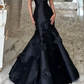 Black Strapless Flowers Mermaid Evening Dress Formal Prom Dress Y7459