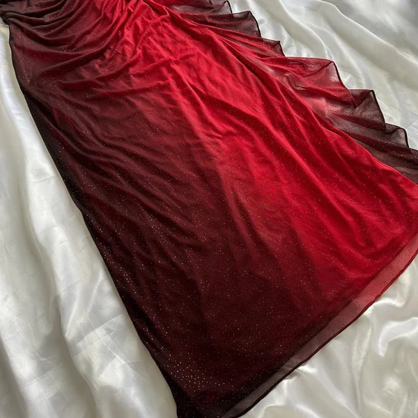 Sexy Halter Ombre Red V Neck Chiffon Long Prom Dress Party Evening Gown Y7485