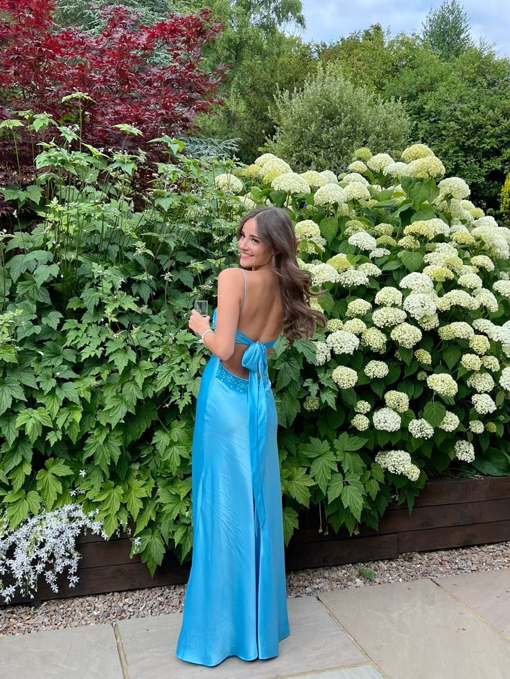 Blue Backless Long Prom Dress Evening Dress Y7516