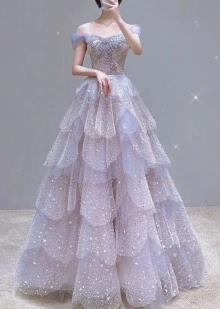 Gorgeous Ball Gown Off The Shoulder Tulle Prom Dress Evening Dress Y7580