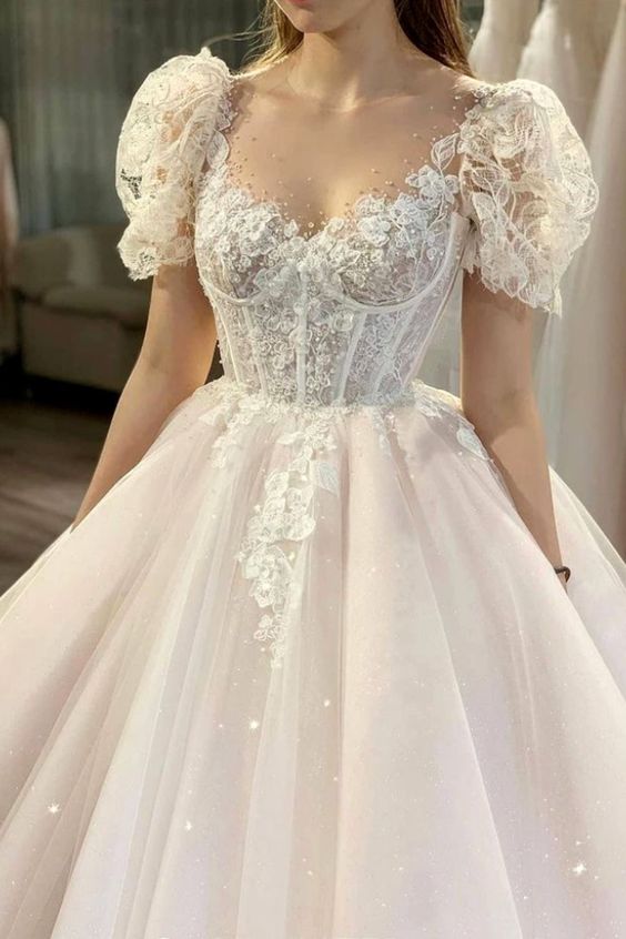 Elegant White Tulle Corset Prom Dress Lace Embroidery For Girls Y50