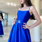 Backless Royal Blue Satin Long Prom Dress with High Slit, Backless Blue Formal Graduation Evening Dress Y203