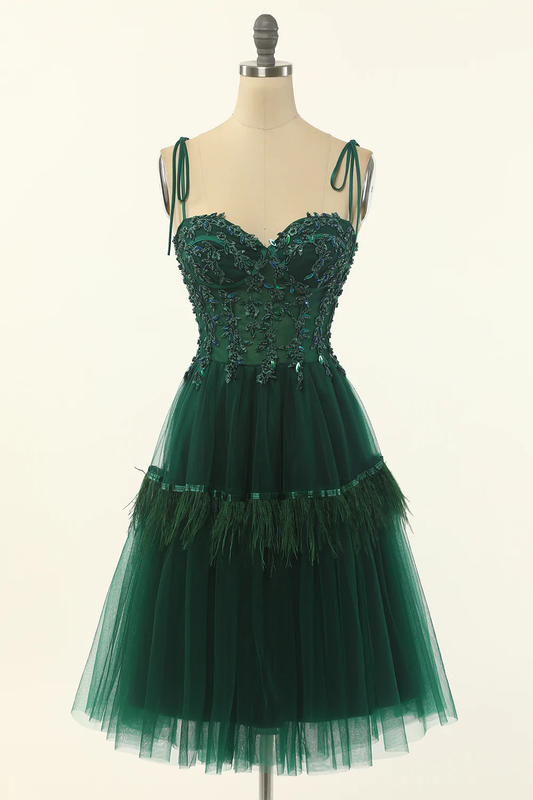 A-Line Green Tulle Above Knee Length Homecoming Dress,Party Dress Y1703