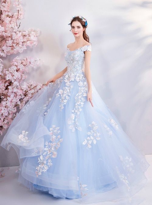 Blue Off The Shoulder Quinceanera Dresses Blue Ball Gown Y52