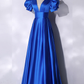 Blue satin long prom dress simple evening dress Y241