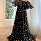 A-Line Tulle Black Long Prom Dress, Black Tulle Formal Evening Dress Y248
