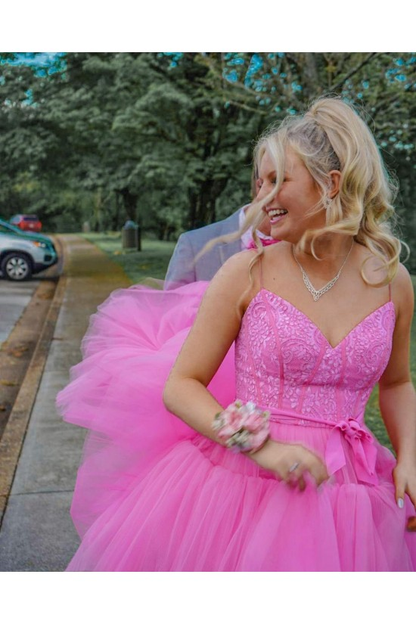 High Low Tulle and Lace Prom Dress Formal Evening Gowns Y59