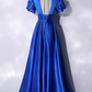 Blue satin long prom dress simple evening dress Y241