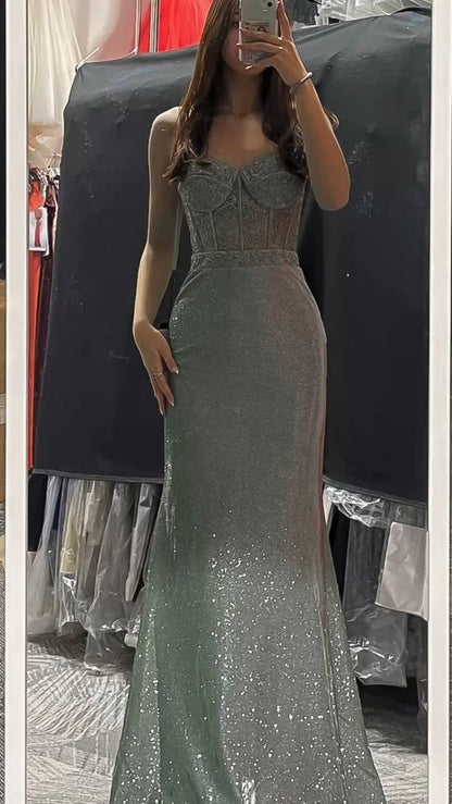 Glitter Grey Mermaid Prom Dress Elegant Grey Evening Dress Y1838