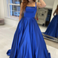 Simple A Line Royal Blue Satin Long Prom Dress, Long Blue Formal Graduation Evening Dress Y225