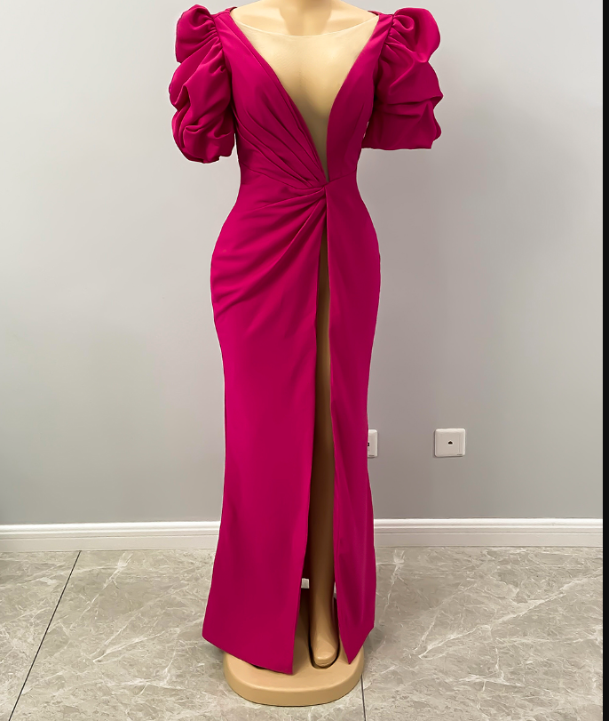 High Split Mermaid Long Evening Dress Hot Pink African Party Dress Y1900