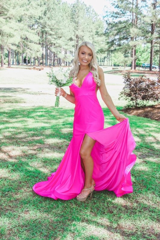 Generous Hot Pink Mermaid Prom Dress With Side Split Y964