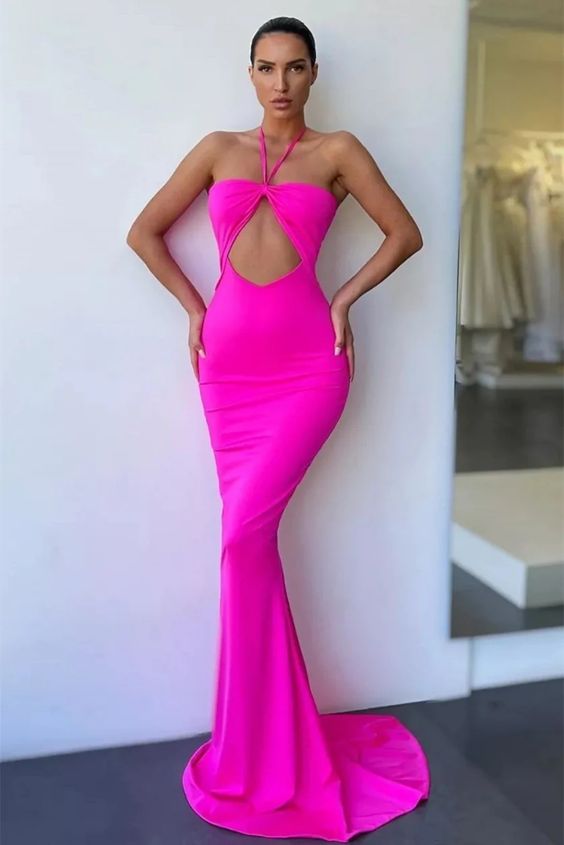 Mermaid Spaghetti Strap Sleeveless Backless Floor-length Prom Dress Y143