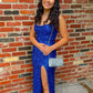 Royal Blue Sequins Long Prom Dress With Side Slit Elegant Evening Gown  Y128