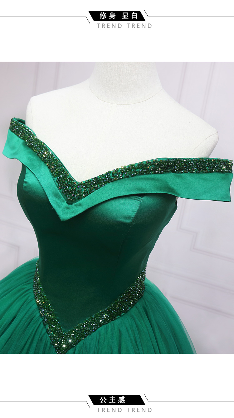 Green Off The Shoulder Satin Long Prom Dress s01