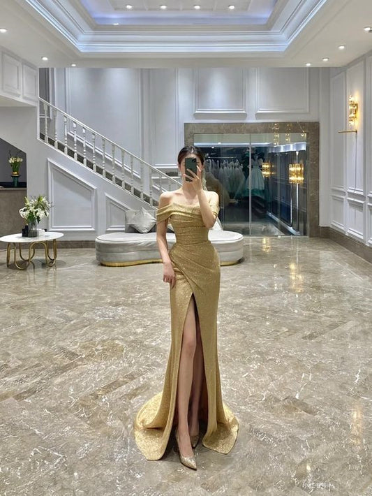 Elegant Off The Shoulder Long Evening Dress Charming Formal Gown Y387