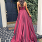 A Line V Neck Burgundy Long Prom Dresses, Burgundy Long Formal Evening Dresses Y233